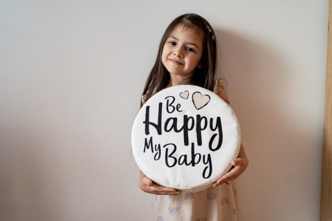 Poduszki białe ekoskóra NAPISY 1 szt. 6 cm AKSON - Miś - Be Happy