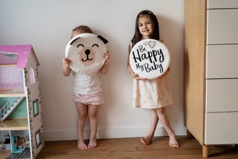 Poduszki białe ekoskóra NAPISY 1 szt. 6 cm AKSON - Miś - Be Happy