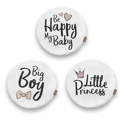 Poduszki białe ekoskóra NAPISY 1 szt. 6 cm AKSON - Miś - Be Happy