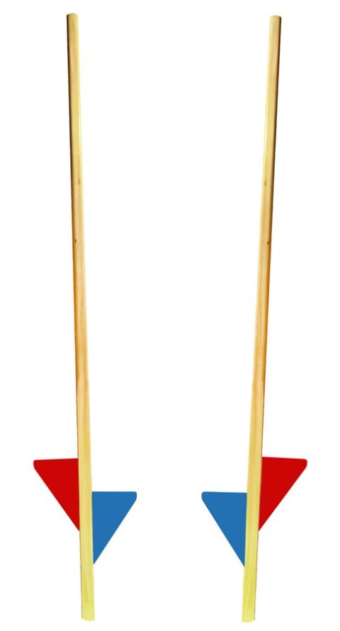 Szczudła drewniane cyrkowe dwustopniowe podwójne CZERWONO NIEBIESKIE 170 cm dla dzieci i dorosłych