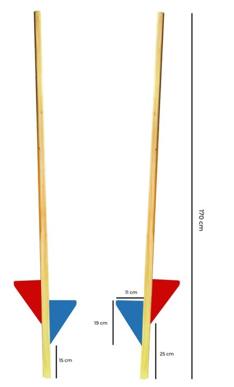 Szczudła drewniane cyrkowe dwustopniowe podwójne CZERWONO NIEBIESKIE 170 cm dla dzieci i dorosłych