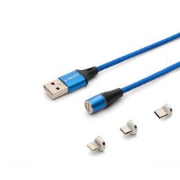 Kabel USB 2.0 SAVIO CL-157 USB - USB Typ C, Micro i Lightning, QC i PD 3.0, magnetyczny, 2m, niebieski