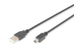 Kabel USB DIGITUS 2.0 A/M - mini B/M, 1m czarny