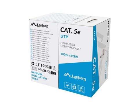 Kabel LAN Lanberg UTP Kat.5e 100m drut CU szary CPR + Fluke passed