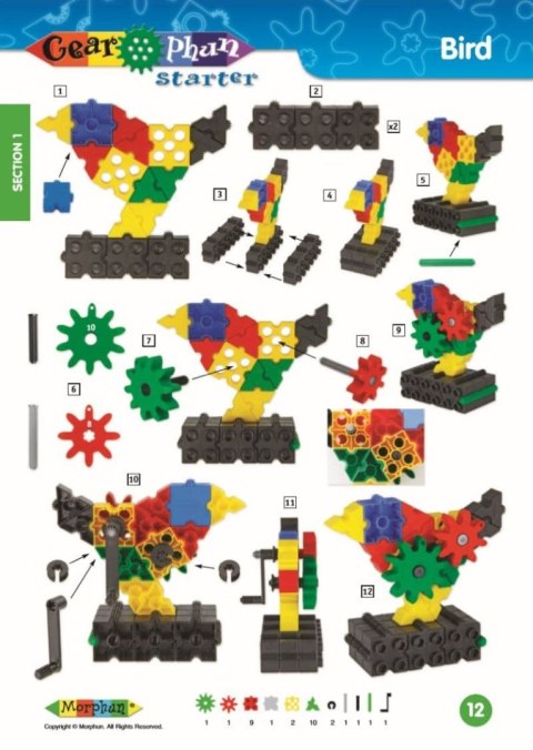 Zestaw klocków konstrukcyjnych Morphun Gearphun 500 el. + Instrukcje 60 str. A4