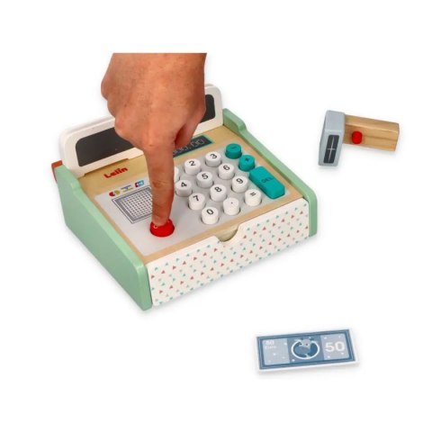 Drewniana pastelowa kasa fiskalna