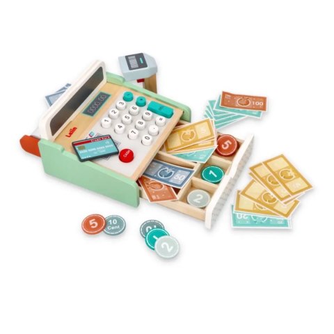 Drewniana pastelowa kasa fiskalna