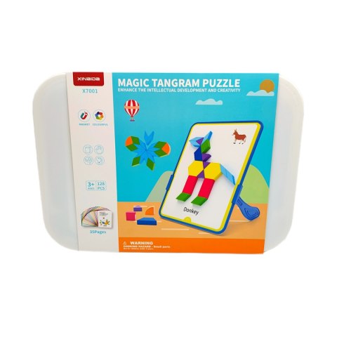 Magnetyczna mozaika Tangram z tablicą - 128 el. + karty pracy