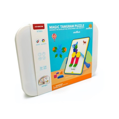Magnetyczna mozaika klocki Tangram z tablicą - 252 el. + karty pracy