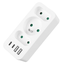 Gniazdko prądowe x3 + 4xUSB Maclean MCE248 F/W, rozgałęźnik z 3 gniazdami, 2xUSB A, 2xUSB C PD 20W, 1x16A + 2x6A