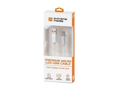 Kabel Natec Extreme Media micro USB-B - USB-A M/M 1m srebrny LED
