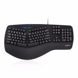 Klawiatura przewodowa Perixx PERIBOARD 312 Backlit, Podświetlana, Ergonomic, 2x hub USB, czarna