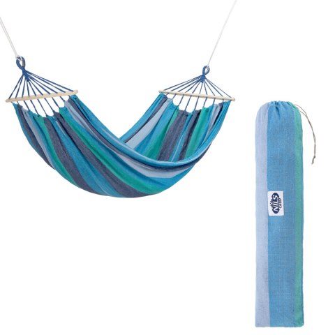 NC9004 NIEBIESKI-CIEMNONIEBIESKI HAMAK Z DREWNIANĄ BELKA 70CM I METALOWYM UCHWYTEM NILS CAMP