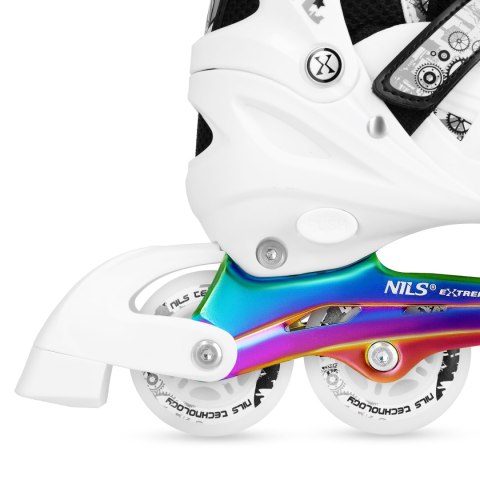 NH10905 4w1 ŁYŻWOROLKI LED BIAŁE Z WYM. PŁOZĄ HOKEJOWĄ RAINBOW ROZM. L(39-42) NILS EXTREME