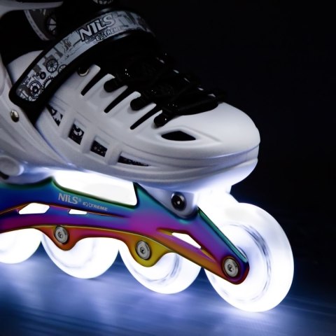 NH10905 4w1 ŁYŻWOROLKI LED BIAŁE Z WYM. PŁOZĄ HOKEJOWĄ RAINBOW ROZM. L(39-42) NILS EXTREME