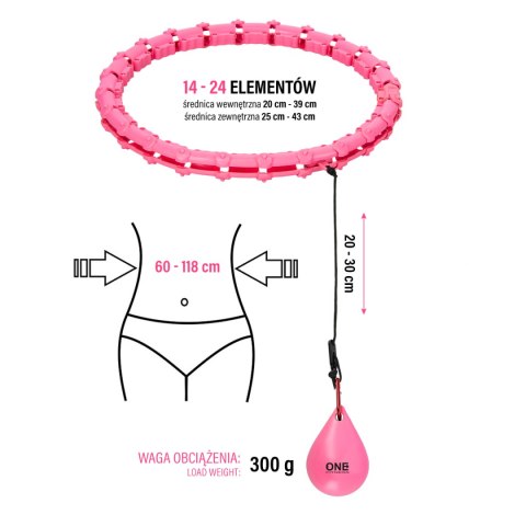 ZESTAW HULA HOP OHA02 PINK Z WYPUSTKAMI I OBCIĄŻNIKIEM ONE FITNESS + PAS BR160