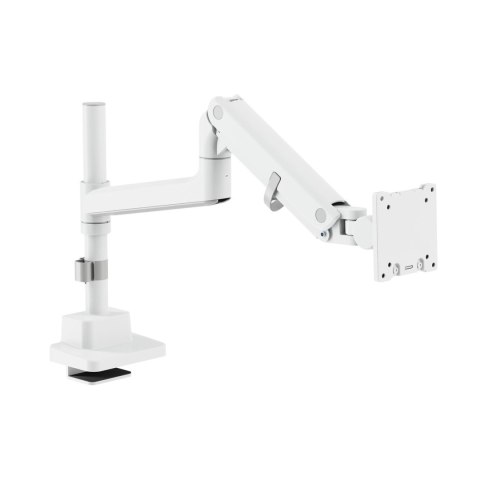 Ramię biurkowe pojedyncze DIGITUS z zaciskiem i sprężyną gazową 1x LCD max. 57" 27kg, VESA: 75x75, 100x100, biały