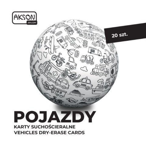 Karty suchościeralne do zabaw POJAZDY zestaw 20 szt.