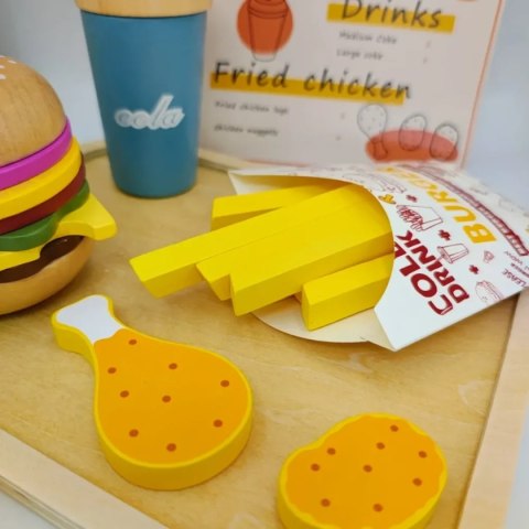 Drewniany zestaw fast food burger z akcesoriami - Kabi 3+