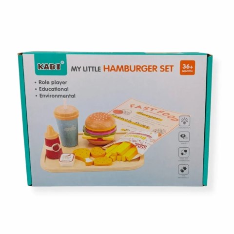 Drewniany zestaw fast food burger z akcesoriami - Kabi 3+