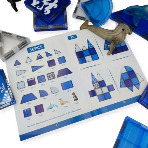 Klocki magnetyczne Ocean 36 el. z figurkami - Magnetic Tiles 3+