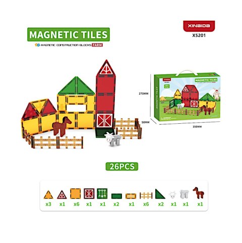 Klocki magnetyczne farma 26 el. - Magnetic Tiles 3+