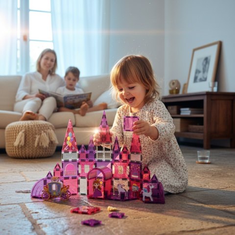 Klocki magnetyczne zamek księżniczki 58 el. - Magnetic Tiles 3+