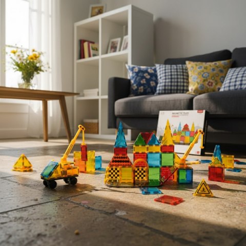Klocki magnetyczne plac budowy 50 el. przezroczyste - Magnetic Tiles 3+
