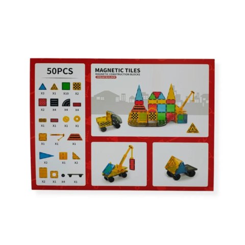 Klocki magnetyczne plac budowy 50 el. przezroczyste - Magnetic Tiles 3+