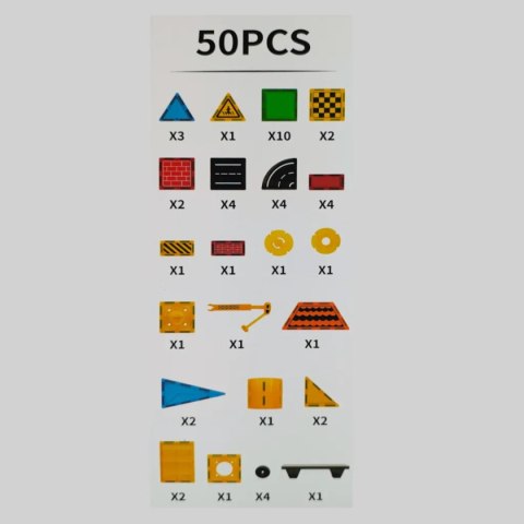 Klocki magnetyczne plac budowy 50 el. przezroczyste - Magnetic Tiles 3+