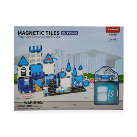 Klocki magnetyczne policja 42 el. - Magnetic Tiles 3+