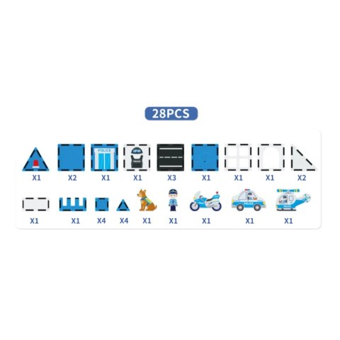 Klocki magnetyczne policja komisariat 28 el. - Magnetic Tiles 3+