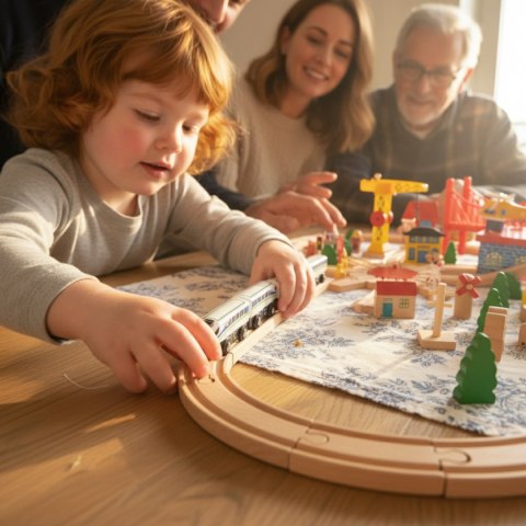 Kolejka drewniana 130 elementów z akcesoriami - 3+