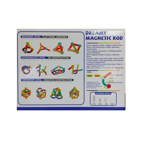 Magnetyczne pałeczki i kulki konstrukcyjne 64 el. - Dreamy 3+