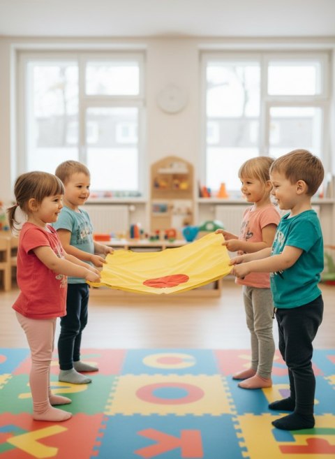 Mini chusta animacyjna 100 x 60 cm zestaw 6 sztuk kolory tęczowe z kołami