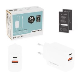 Ładowarka Movano GaN 20W USB-C PD + USB-A (white)