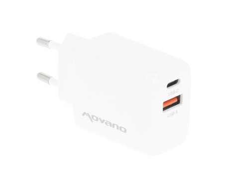 Ładowarka Movano GaN 20W USB-C PD + USB-A (white)