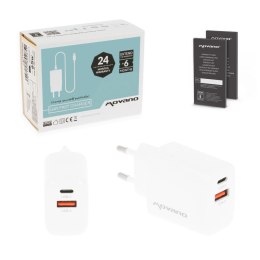 Ładowarka Movano GaN 30W USB-C PD + USB-A (white)
