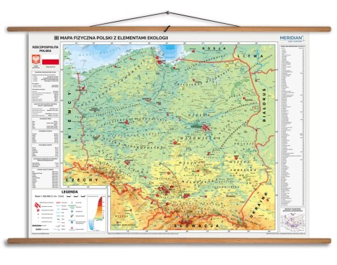 Mapa fizyczna Polski z elementami ekologii