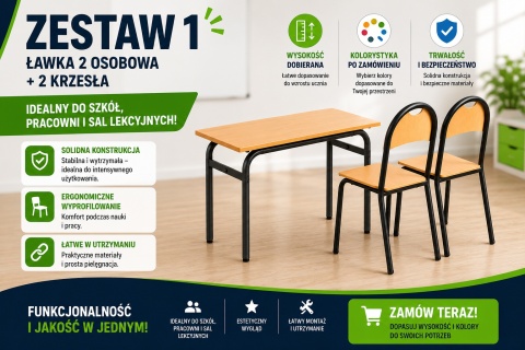 Zestaw 1 Ławka 2 os + 2 krzesła stała wysokość