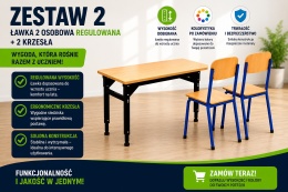 Zestaw 2 Ławka 2 os wys. regulowana + 2 krzesła