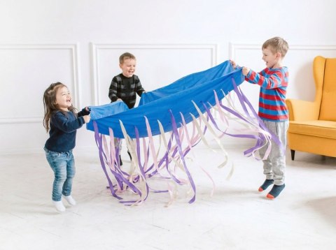 Chusta animacyjna 1,45 x 1,45 m ze wstążkami PASTELOWA