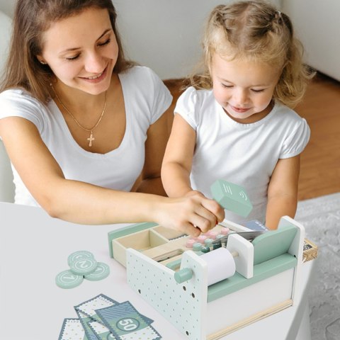 Drewniana kasa fiskalna z akcesoriami do zabawy w sklep - 3+